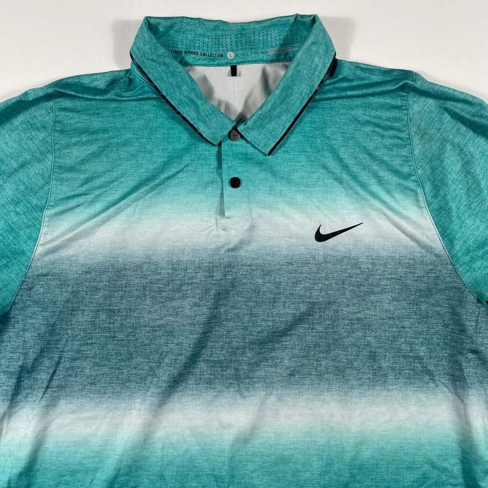 Nike‎ Polo Shirt Mens Large Tiger Woods Dri-FIT Ombre Teal
